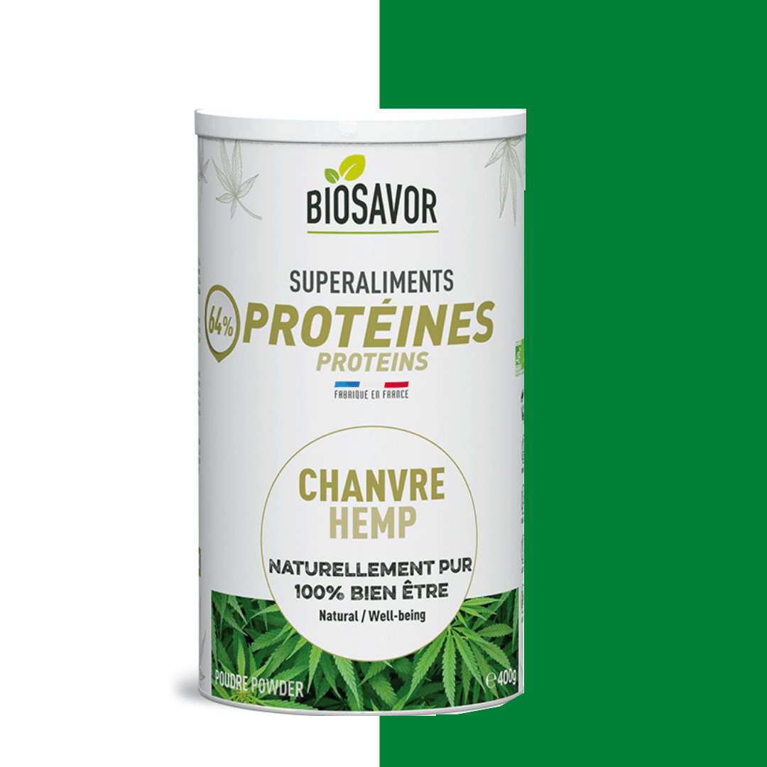 La protéine de chanvre en poudre Bio de la marque de superaliments française BioSavor
