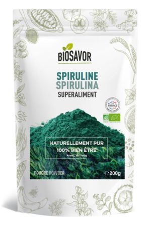La spiruline en poudre Bio de 200g de la marque de superaliments française BioSavor